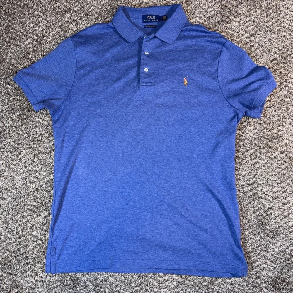 Polo Ralph Lauren Mens L Custom Slim Fit Polo Shirt Blue Heather Short Sleeve